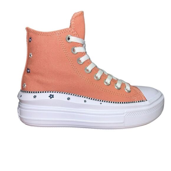 New Converse Women's Chuck Taylor All Star Move Platform Daisies Peach Sneakers - Picture 3 of 7